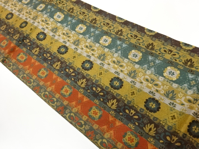 JAPANESE HIRAKI NAGOYA OBI / WOVEN FLOWER CREST